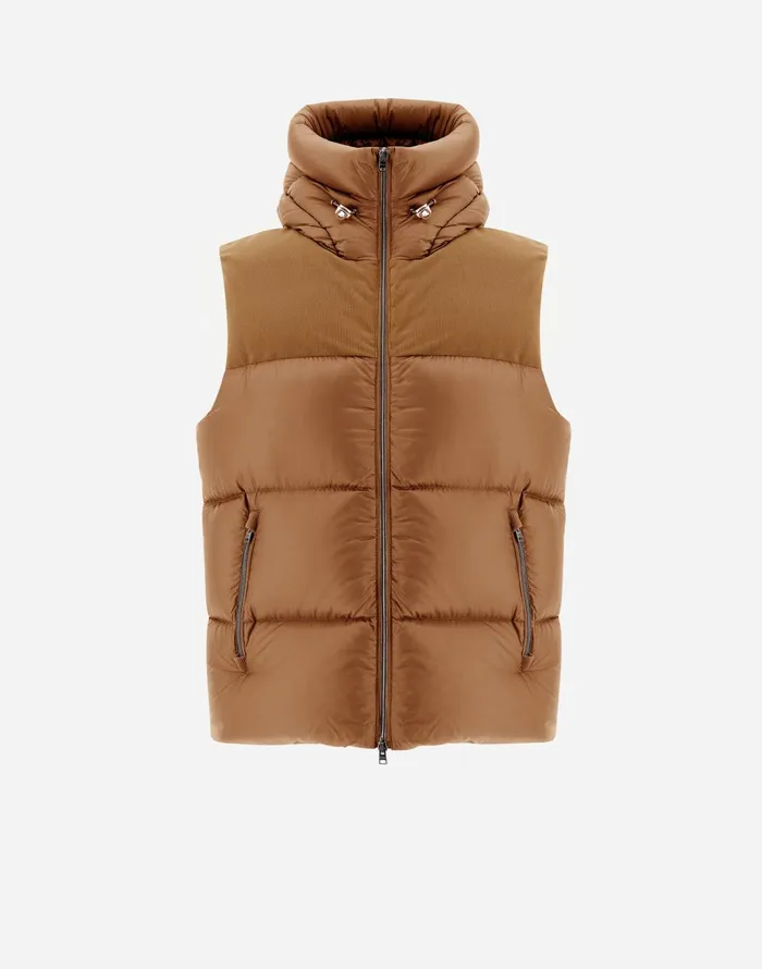 Herno VEST IN NYLON ULTRALIGHT AND LINEN VELVET Camel Men Vests