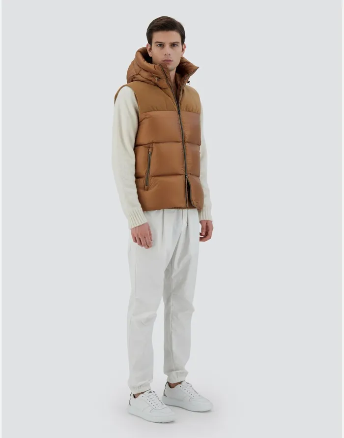 Herno VEST IN NYLON ULTRALIGHT AND LINEN VELVET Camel Men Vests