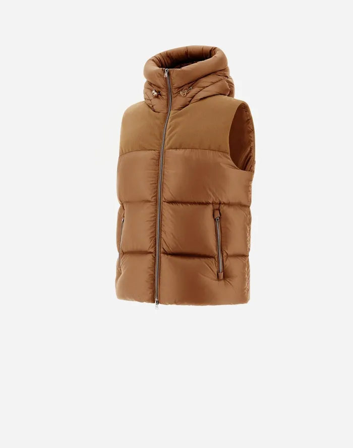 Herno VEST IN NYLON ULTRALIGHT AND LINEN VELVET Camel Men Vests