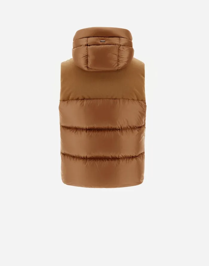 Herno VEST IN NYLON ULTRALIGHT AND LINEN VELVET Camel Men Vests