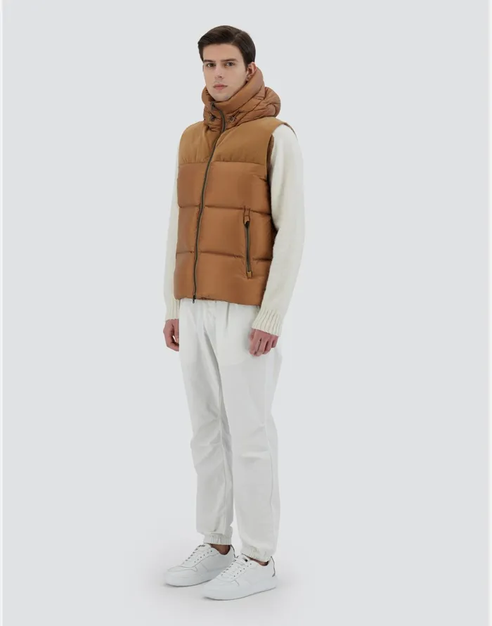 Herno VEST IN NYLON ULTRALIGHT AND LINEN VELVET Camel Men Vests