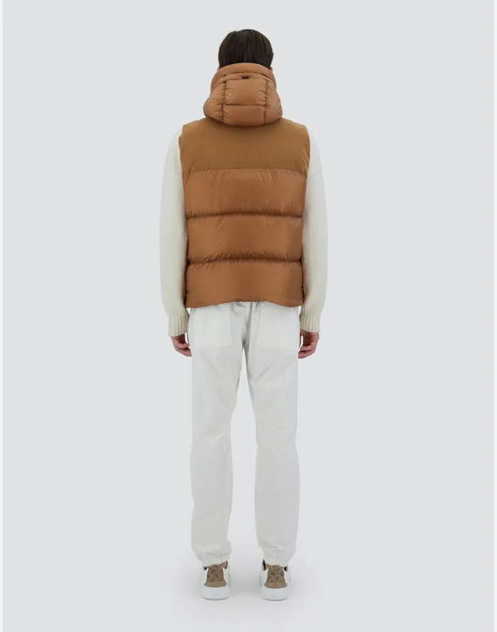 Herno VEST IN NYLON ULTRALIGHT AND LINEN VELVET Camel Men Vests