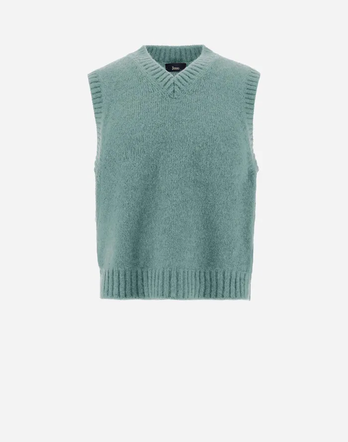 Herno VEST IN PLAINALPACA WOOL Green Men Knitwear