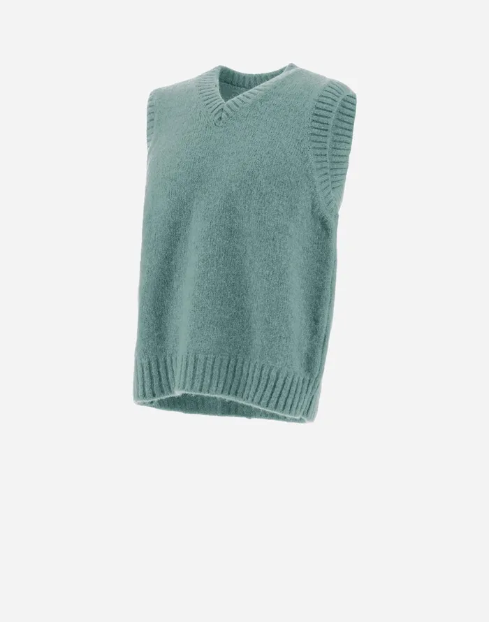 Herno VEST IN PLAINALPACA WOOL Green Men Knitwear