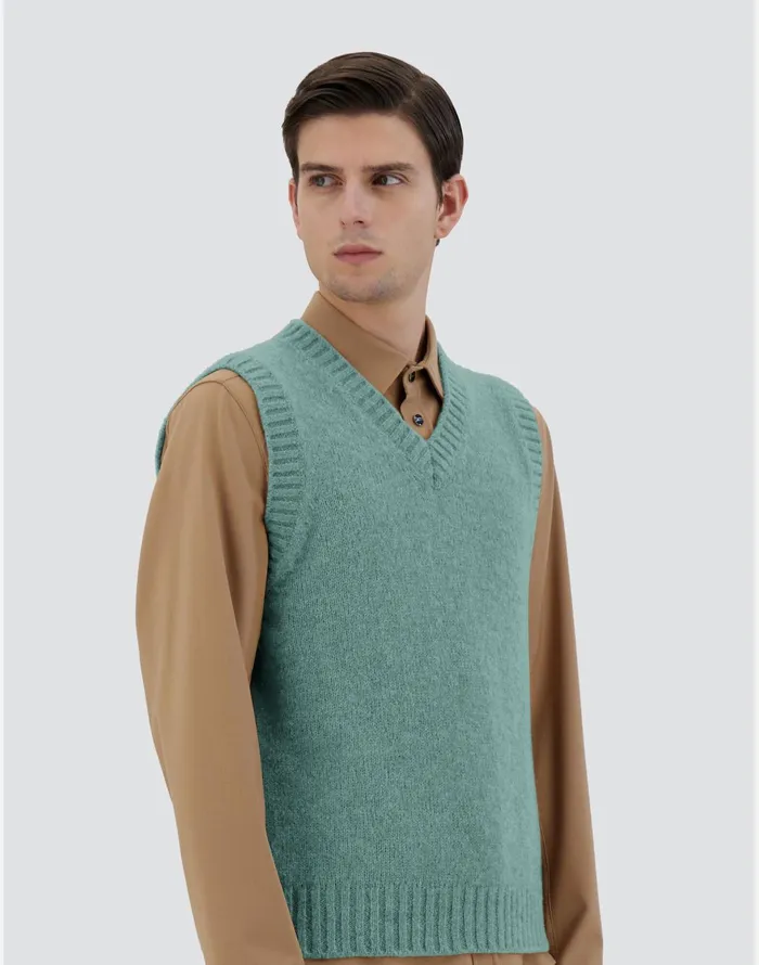 Herno VEST IN PLAINALPACA WOOL Green Men Knitwear