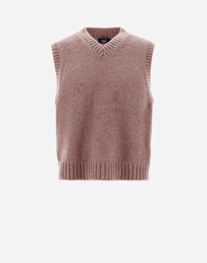 Herno VEST IN PLAINALPACA WOOL Pink Men Knitwear
