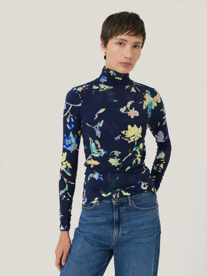 Hidden Floral Jersey Polo Navy Women Jigsaw Shirts and Tops