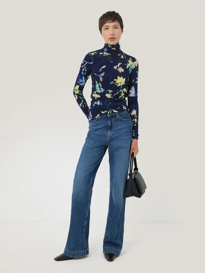 Hidden Floral Jersey Polo Navy Women Jigsaw Shirts and Tops