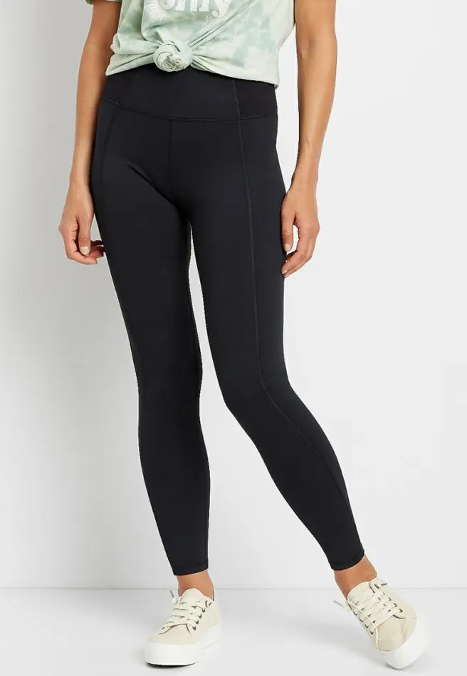 High Rise Black Ribbed Waist Luxe Legging Women Maurices Bottoms