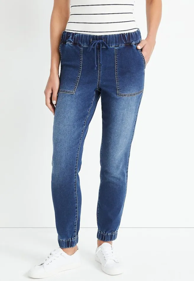 High Rise Dark Denim Ripped Jogger Pant Women Maurices Bottoms