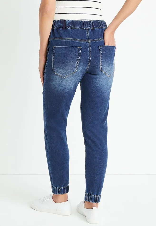 High Rise Dark Denim Ripped Jogger Pant Women Maurices Bottoms