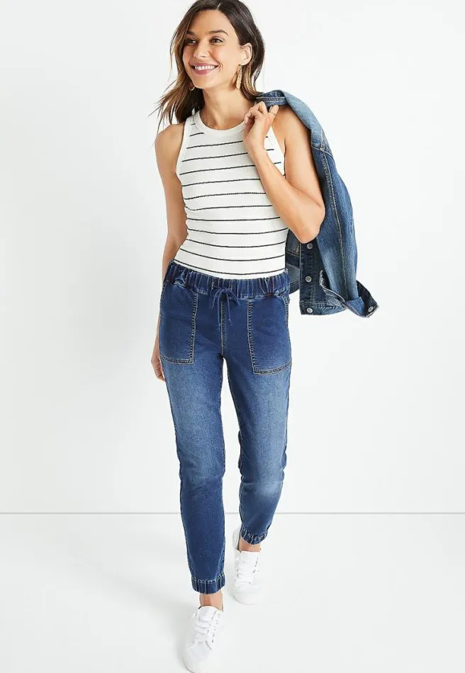 High Rise Dark Denim Ripped Jogger Pant Women Maurices Bottoms