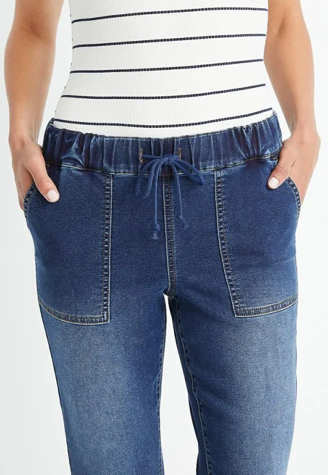 High Rise Dark Denim Ripped Jogger Pant Women Maurices Bottoms