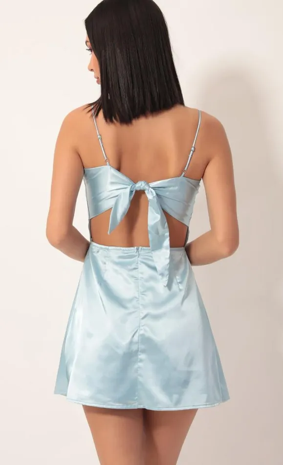 High Slit Satin Dress Light Blue Women LUCY IN THE SKY Mini Dresses High Slit Satin Dress Light Blue Women LUCY IN THE SKY Mini Dresses