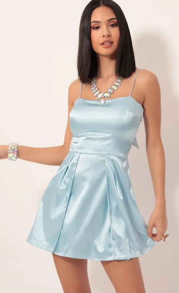 High Slit Satin Dress Light Blue Women LUCY IN THE SKY Mini Dresses High Slit Satin Dress Light Blue Women LUCY IN THE SKY Mini Dresses
