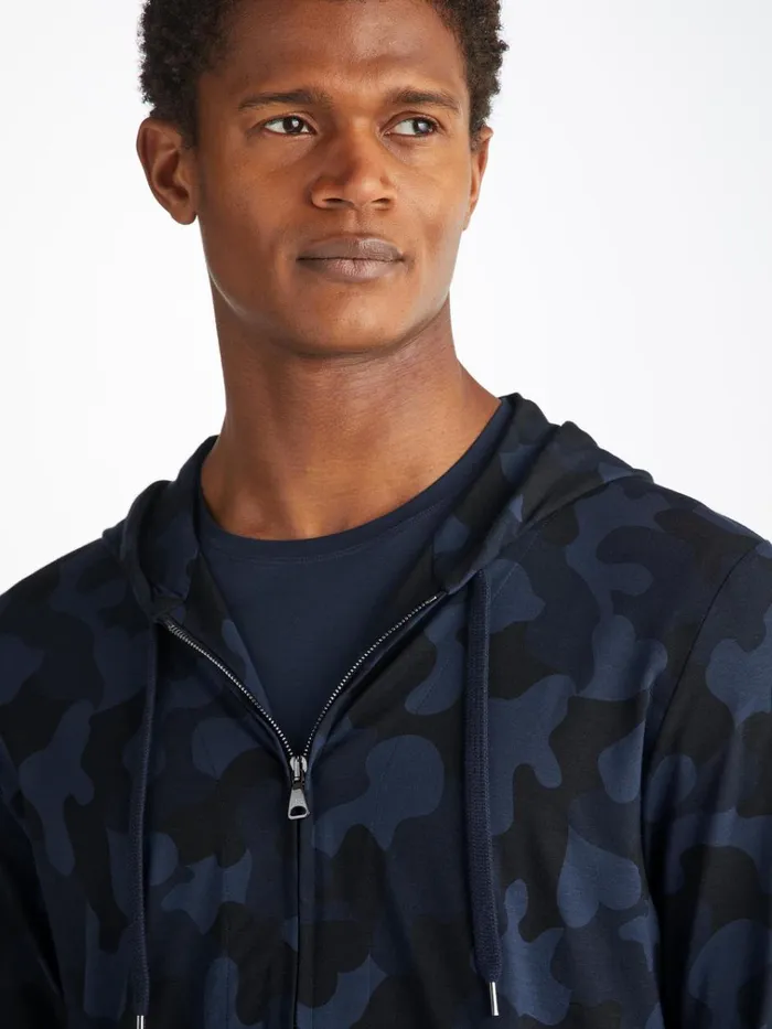 Hooded Tops Men Derek Rose Hoodie London 11 Micro Modal Navy