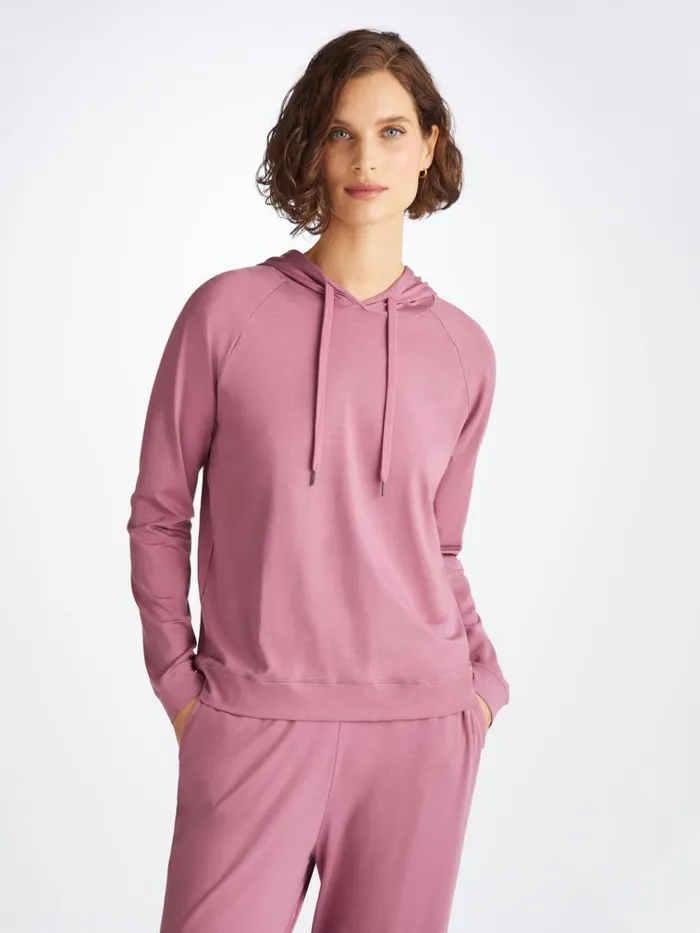 Hooded Tops Women Derek Rose Pullover Hoodie Basel Micro Modal Stretch Orchid Purple