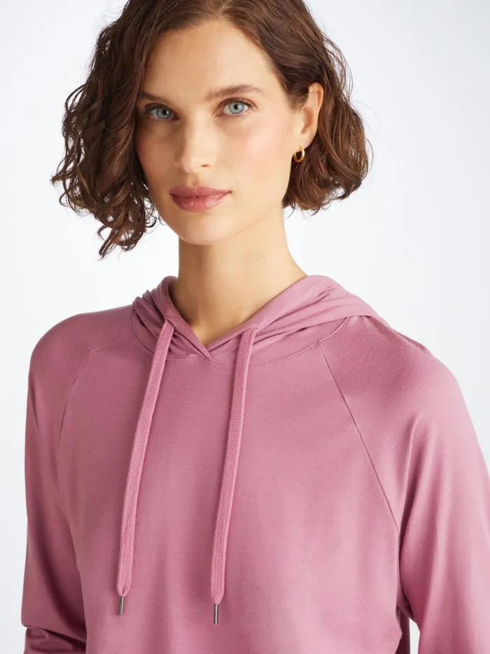 Hooded Tops Women Derek Rose Pullover Hoodie Basel Micro Modal Stretch Orchid Purple