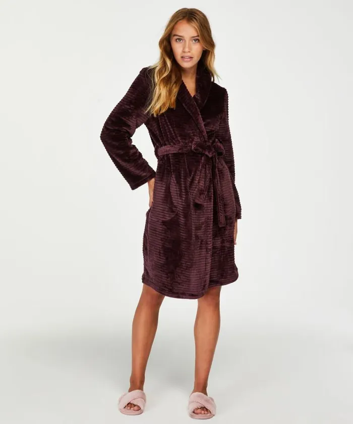 Hunkemller Short Fleece Ribbed Bathrobe 8211 Purple Purple 8211 Women