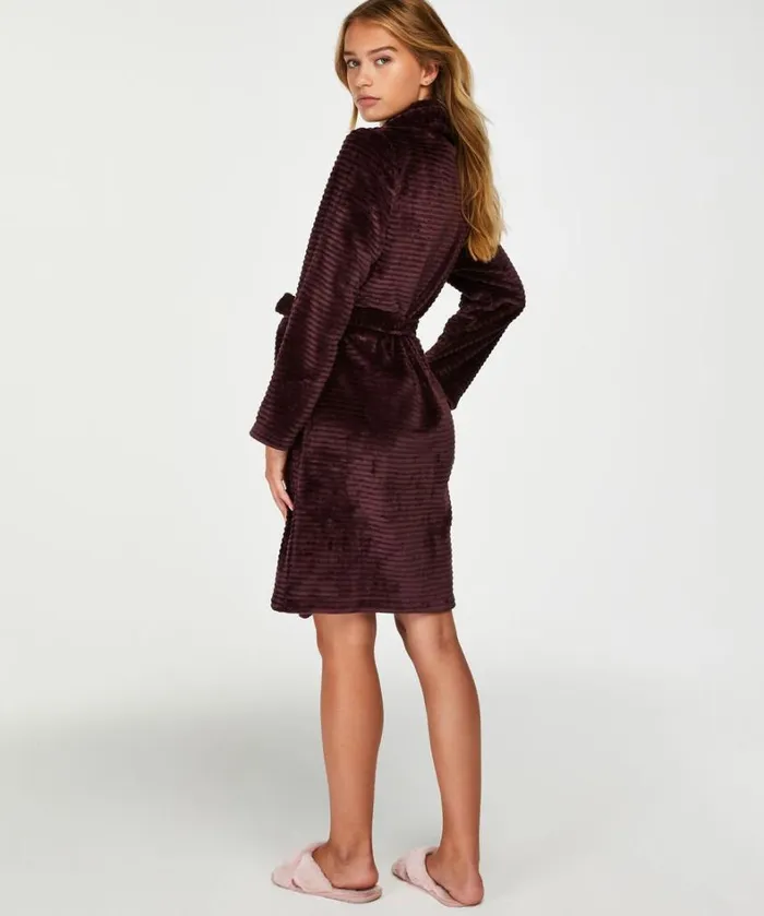 Hunkemller Short Fleece Ribbed Bathrobe 8211 Purple Purple 8211 Women