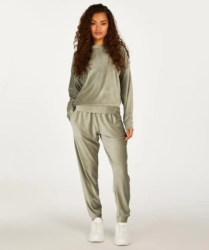 Hunkemller Velour Rib Jogging Bottoms 8211 Green Green 8211 Women