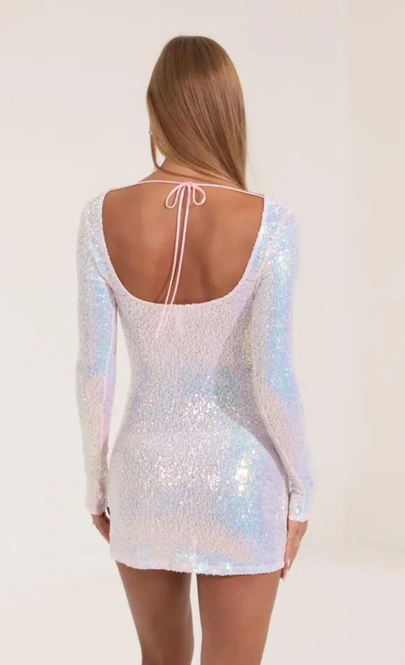 Iridescent Sequin Long Sleeve Dress Lightpink Women LUCY IN THE SKY Mini Dresses