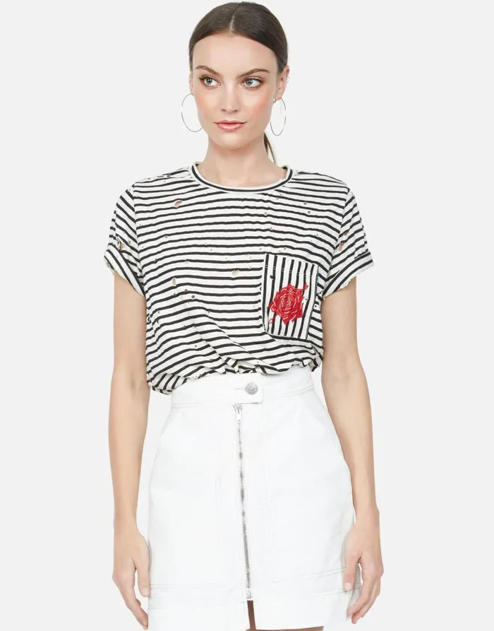Iris Arrow Rose Creme Stripe Women Lauren Moshi Short Sleeve