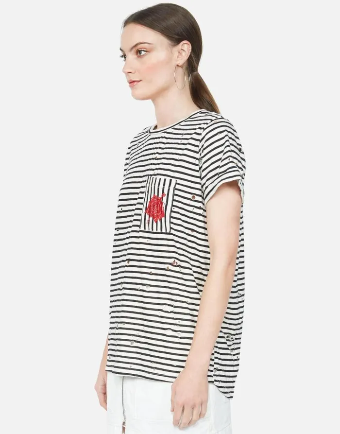 Iris Arrow Rose Creme Stripe Women Lauren Moshi Short Sleeve