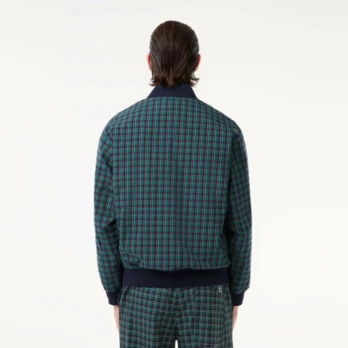 Jackets and Coats Men Lacoste Men039s Checked Waterproof Harrington Jacket Navy Blue White Qrn