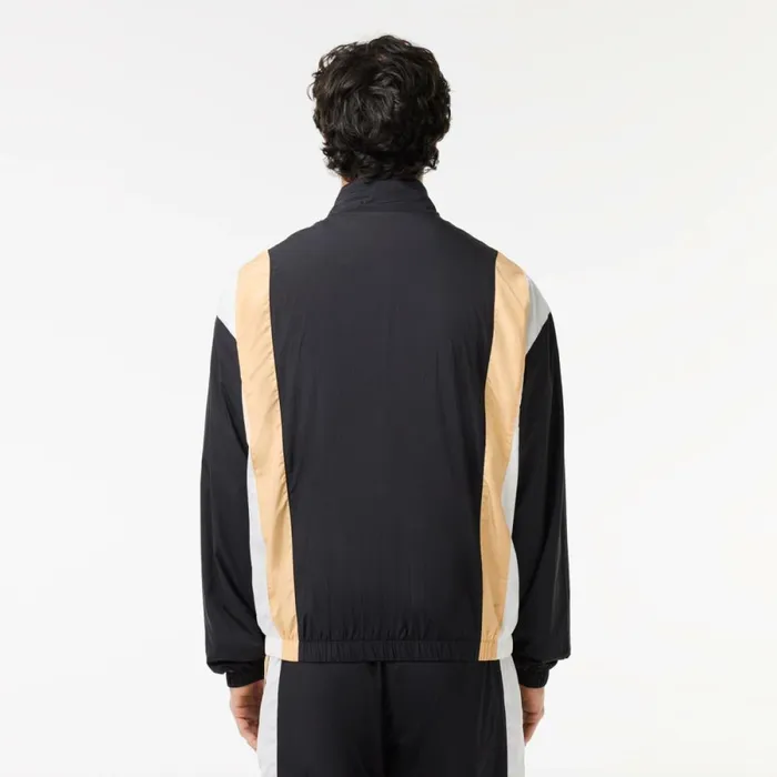 Jackets and Coats Men Lacoste Men039s Colorblock Waterproof Track Jacket Black Beige White Ikh
