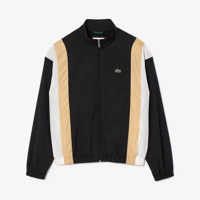 Jackets and Coats Men Lacoste Men039s Colorblock Waterproof Track Jacket Black Beige White Ikh