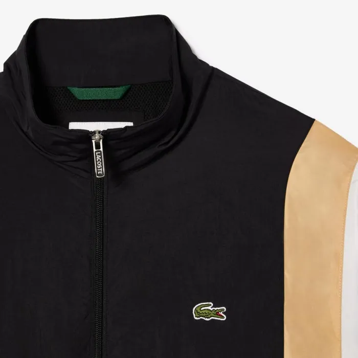 Jackets and Coats Men Lacoste Men039s Colorblock Waterproof Track Jacket Black Beige White Ikh