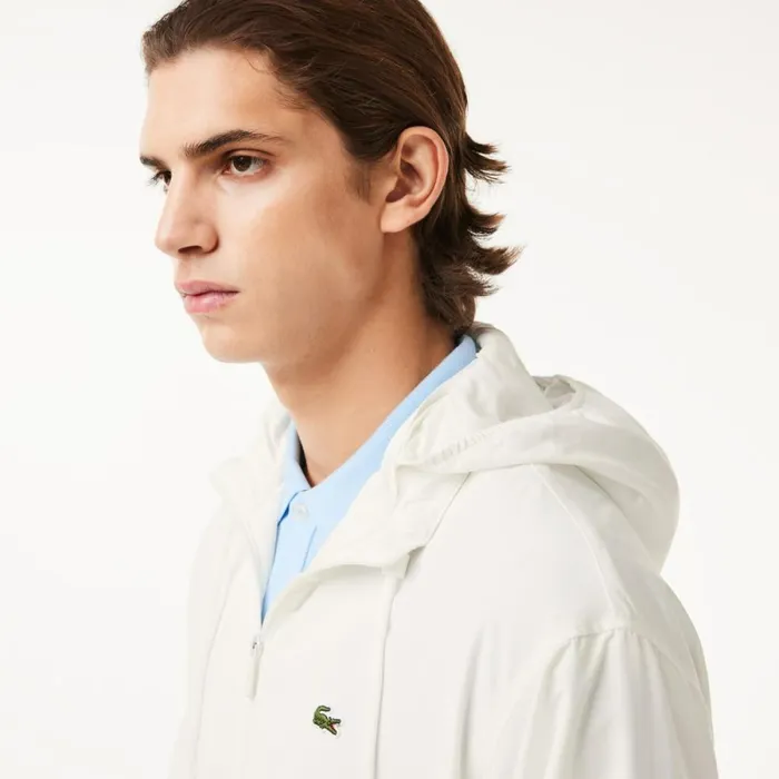 Jackets and Coats Men Lacoste Men039s Detachable Hood WaterResistant Jacket White 70v