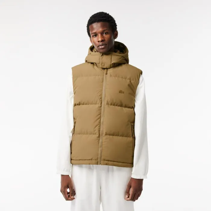 Jackets and Coats Men Lacoste Men039s Qulted Croc Down Vest Brown Six