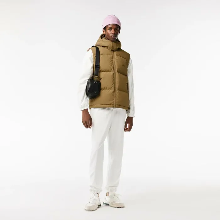 Jackets and Coats Men Lacoste Men039s Qulted Croc Down Vest Brown Six