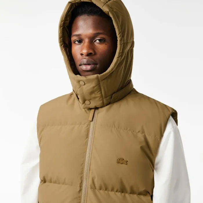 Jackets and Coats Men Lacoste Men039s Qulted Croc Down Vest Brown Six