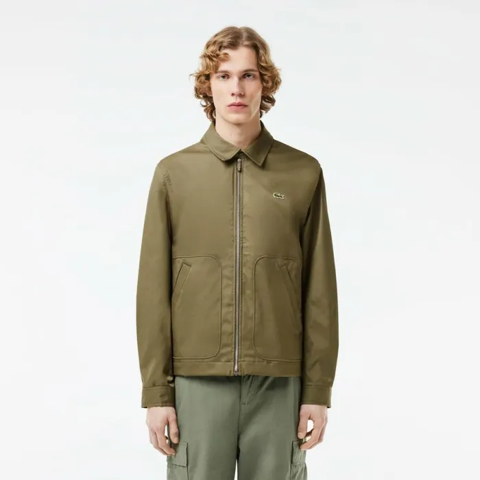 Jackets and Coats Men Lacoste Men039s Short Waterproof Cotton Jacket Khaki Green 316