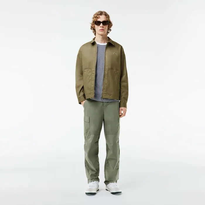 Jackets and Coats Men Lacoste Men039s Short Waterproof Cotton Jacket Khaki Green 316