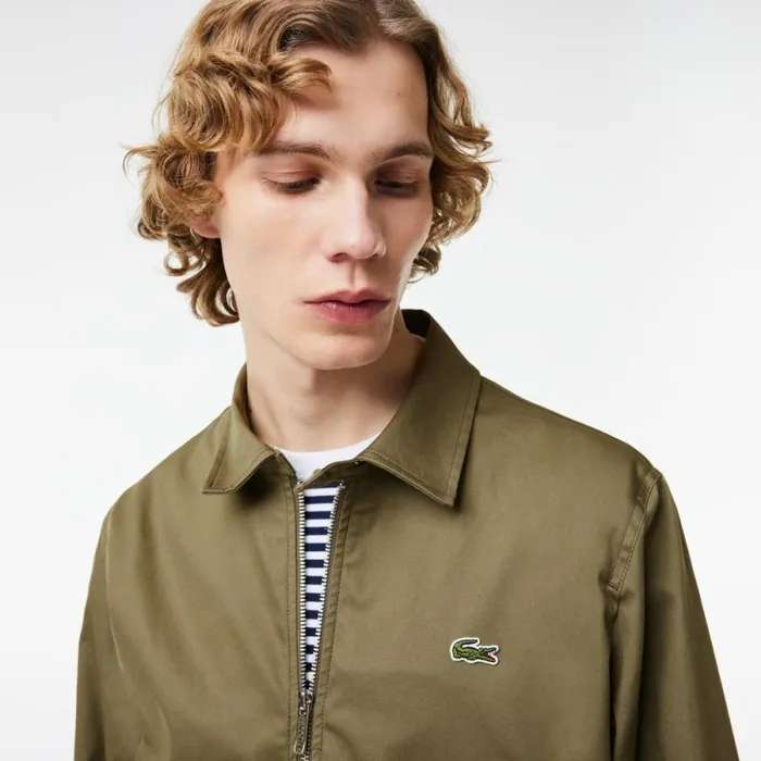 Jackets and Coats Men Lacoste Men039s Short Waterproof Cotton Jacket Khaki Green 316