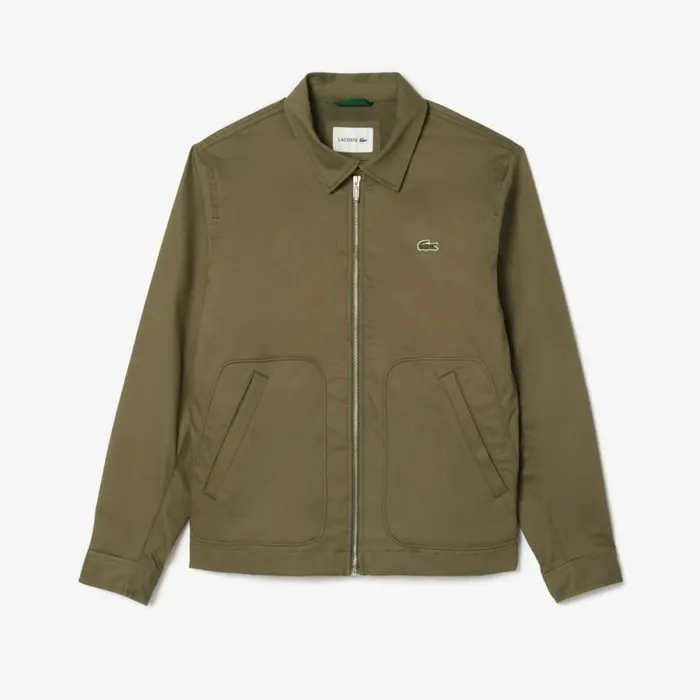 Jackets and Coats Men Lacoste Men039s Short Waterproof Cotton Jacket Khaki Green 316