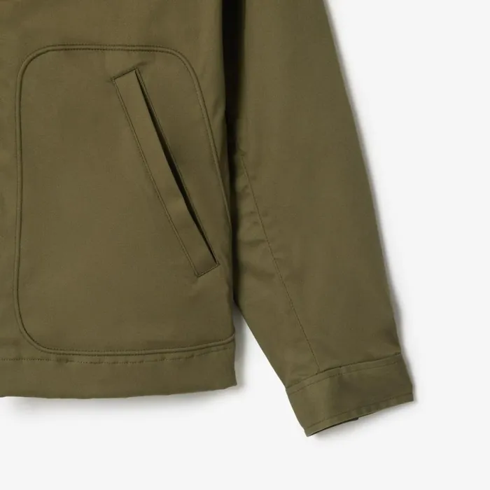 Jackets and Coats Men Lacoste Men039s Short Waterproof Cotton Jacket Khaki Green 316