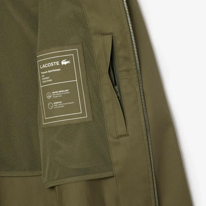 Jackets and Coats Men Lacoste Men039s Short Waterproof Cotton Jacket Khaki Green 316