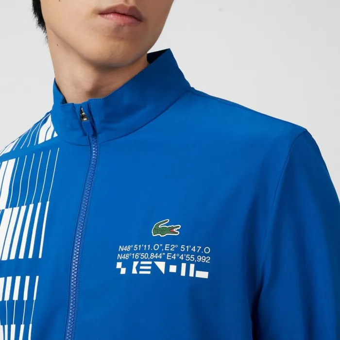 Jackets and Coats Men Lacoste Men039s SPORT X Novak Djokovic Track Jacket Blue White Lux