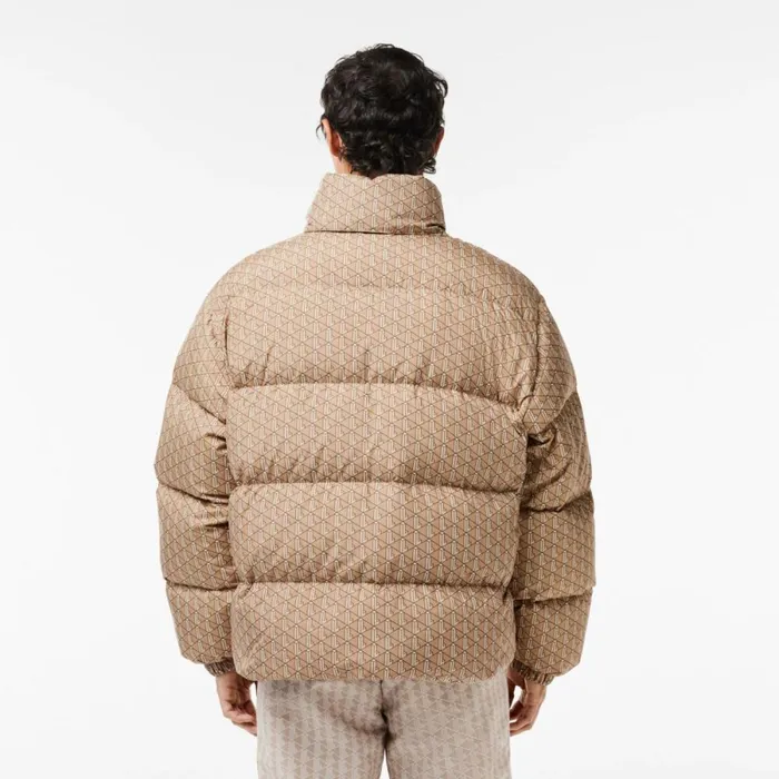 Jackets and Coats Men Lacoste Men039s Stowable Hood Down Jacket Brown Beige White Qiz