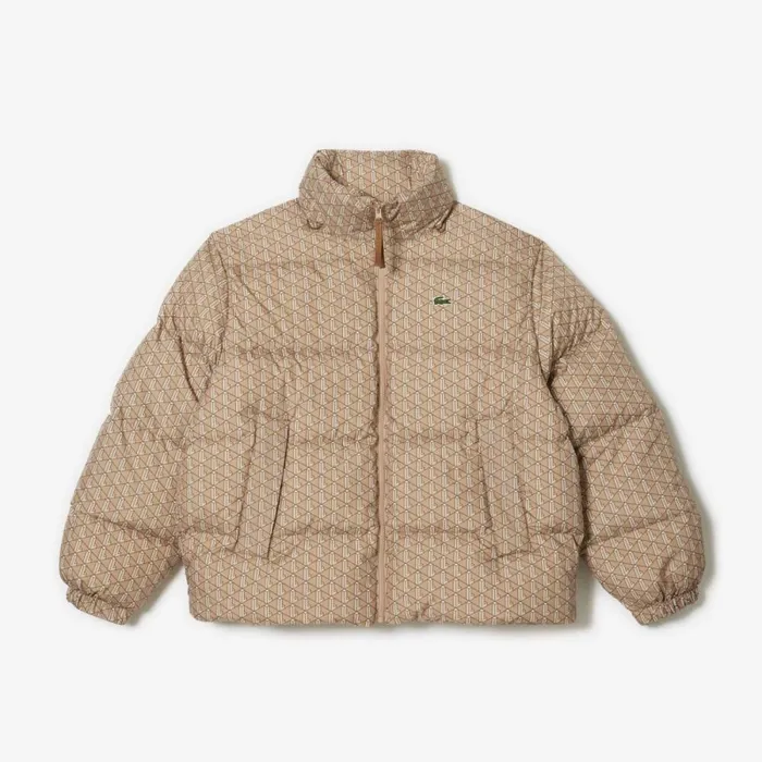 Jackets and Coats Men Lacoste Men039s Stowable Hood Down Jacket Brown Beige White Qiz