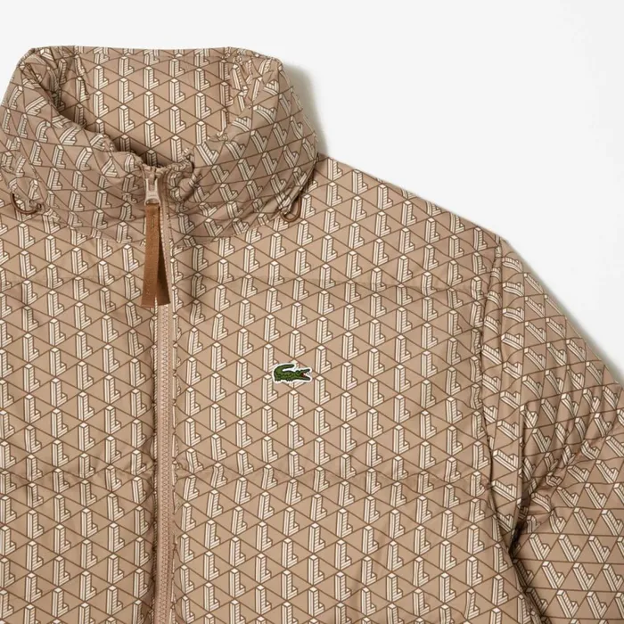 Jackets and Coats Men Lacoste Men039s Stowable Hood Down Jacket Brown Beige White Qiz