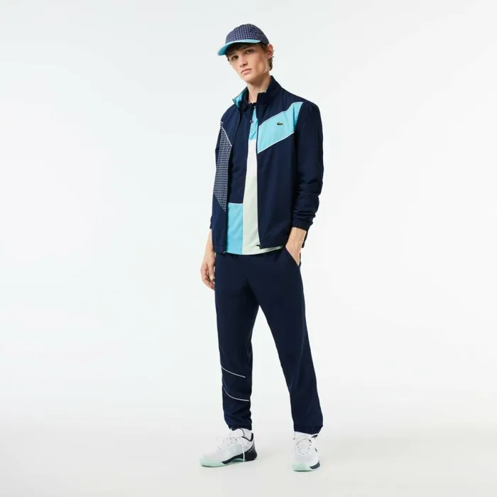 Jackets and Coats Men Lacoste Men039s Stretch Fabric Tennis Sweatsuit Navy Blue Blue White Rig