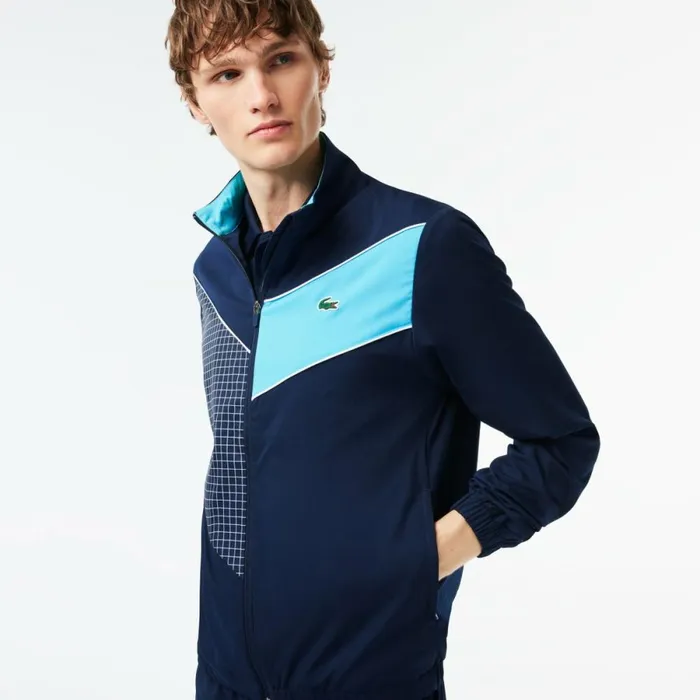 Jackets and Coats Men Lacoste Men039s Stretch Fabric Tennis Sweatsuit Navy Blue Blue White Rig