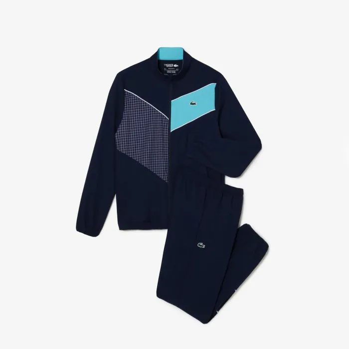Jackets and Coats Men Lacoste Men039s Stretch Fabric Tennis Sweatsuit Navy Blue Blue White Rig