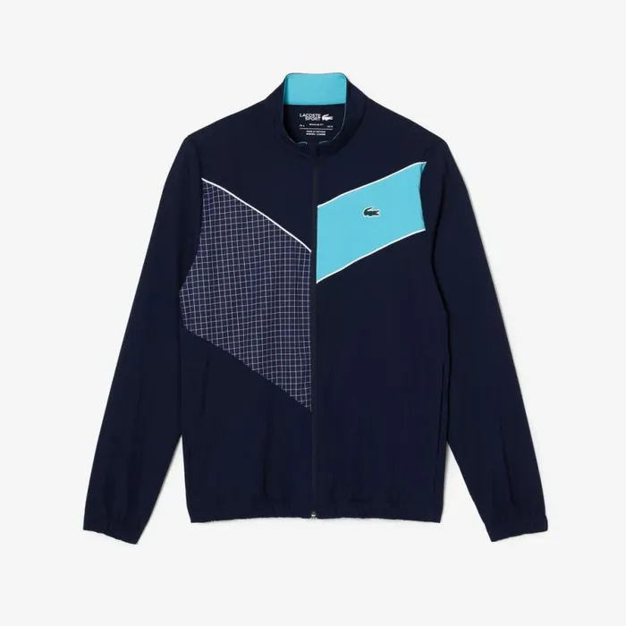 Jackets and Coats Men Lacoste Men039s Stretch Fabric Tennis Sweatsuit Navy Blue Blue White Rig